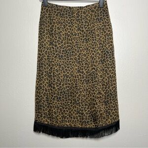 VTG y2k Central Falls Women Skirt 4 Leopard Animal Print Tassel Trim Brown Black